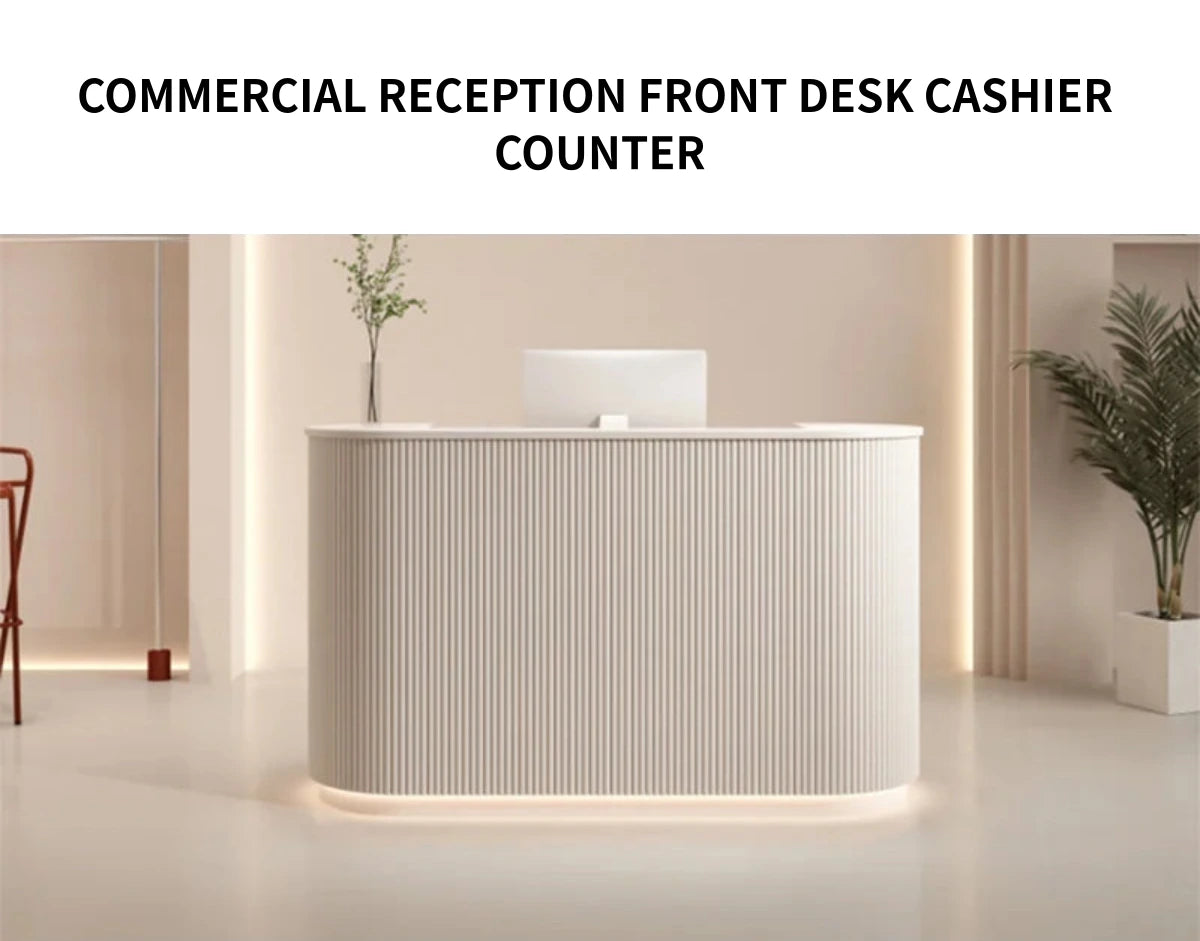 L-Shaped Reception Desk with LED Lighting, Lumbar Support & Transaction Counter for Retail — Detail image 1