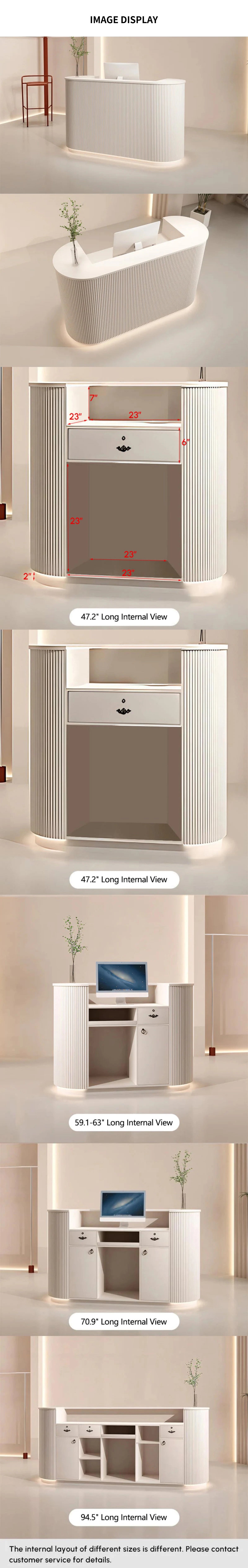 L-Shaped Reception Desk with LED Lighting, Lumbar Support & Transaction Counter for Retail — Detail image 5