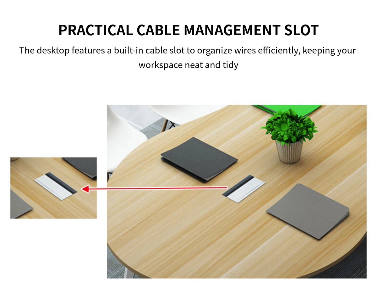 Oval Conference Table with Cable Management, Solid Wood & Lumbar Support for Meeting Room — Detail image 3
