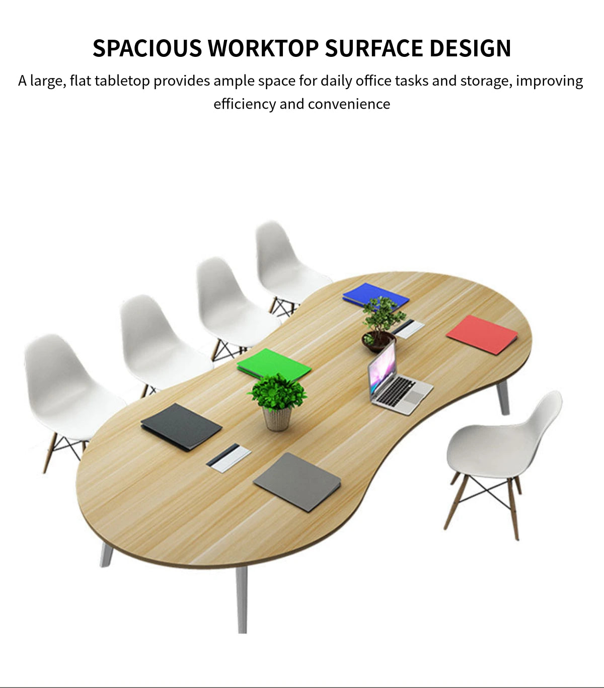 Oval Conference Table with Cable Management, Solid Wood & Lumbar Support for Meeting Room — Detail image 4