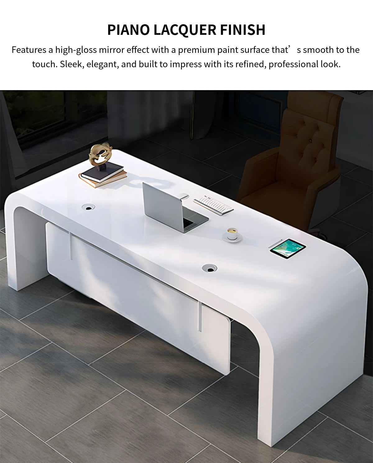 Modern Executive Desk with Curved, Privacy Panel & Stainless Steel for Home Office — Detail image 3
