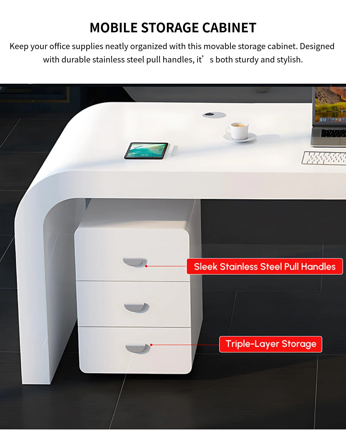 Modern Executive Desk with Curved, Privacy Panel & Stainless Steel for Home Office — Detail image 7