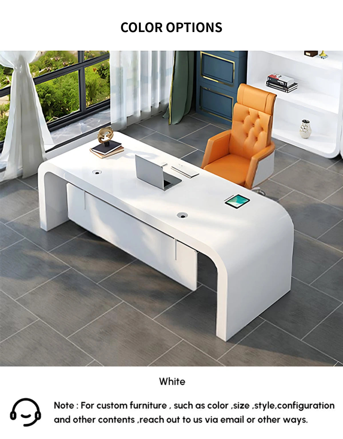 Modern Executive Desk with Curved, Privacy Panel & Stainless Steel for Home Office — Detail image 10