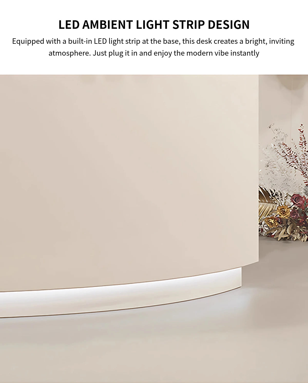 Curved Reception Desk 55-118 in Wide with LED Lighting, Lockable & File Drawers for Salon — Detail image 5