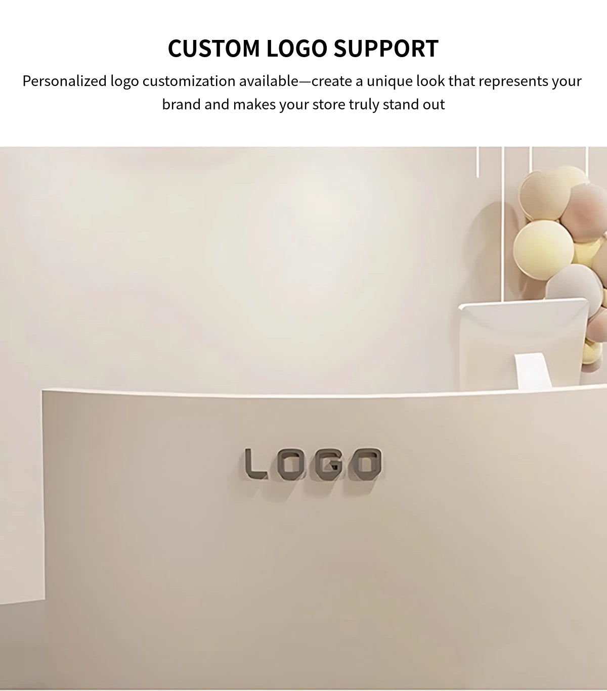 Curved Reception Desk 55-118 in Wide with LED Lighting, Lockable & File Drawers for Salon — Detail image 6