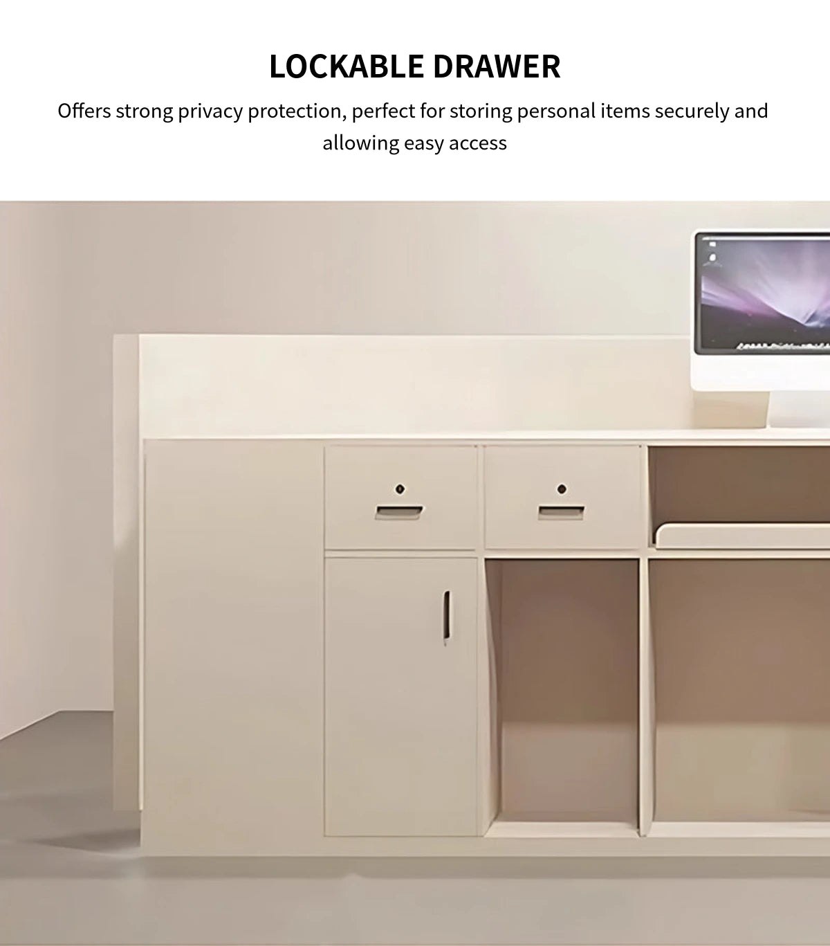 Curved Reception Desk 55-118 in Wide with LED Lighting, Lockable & File Drawers for Salon — Detail image 7