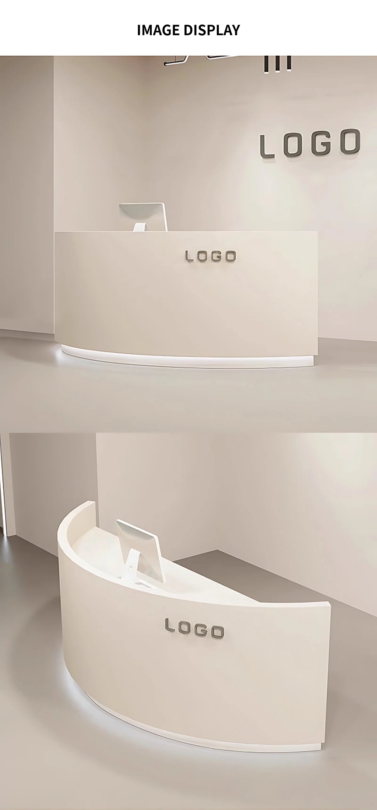 Curved Reception Desk 55-118 in Wide with LED Lighting, Lockable & File Drawers for Salon — Detail image 10