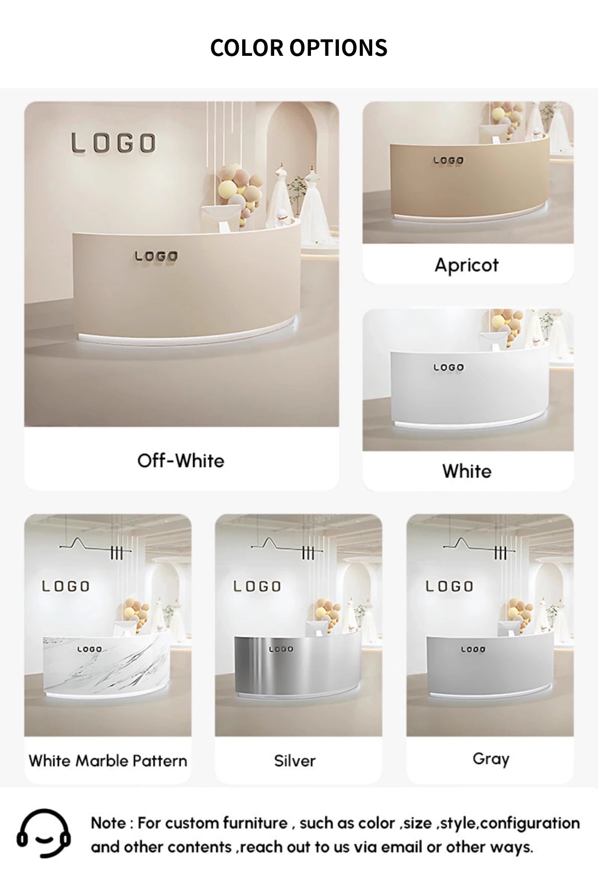 Curved Reception Desk 55-118 in Wide with LED Lighting, Lockable & File Drawers for Salon — Detail image 11