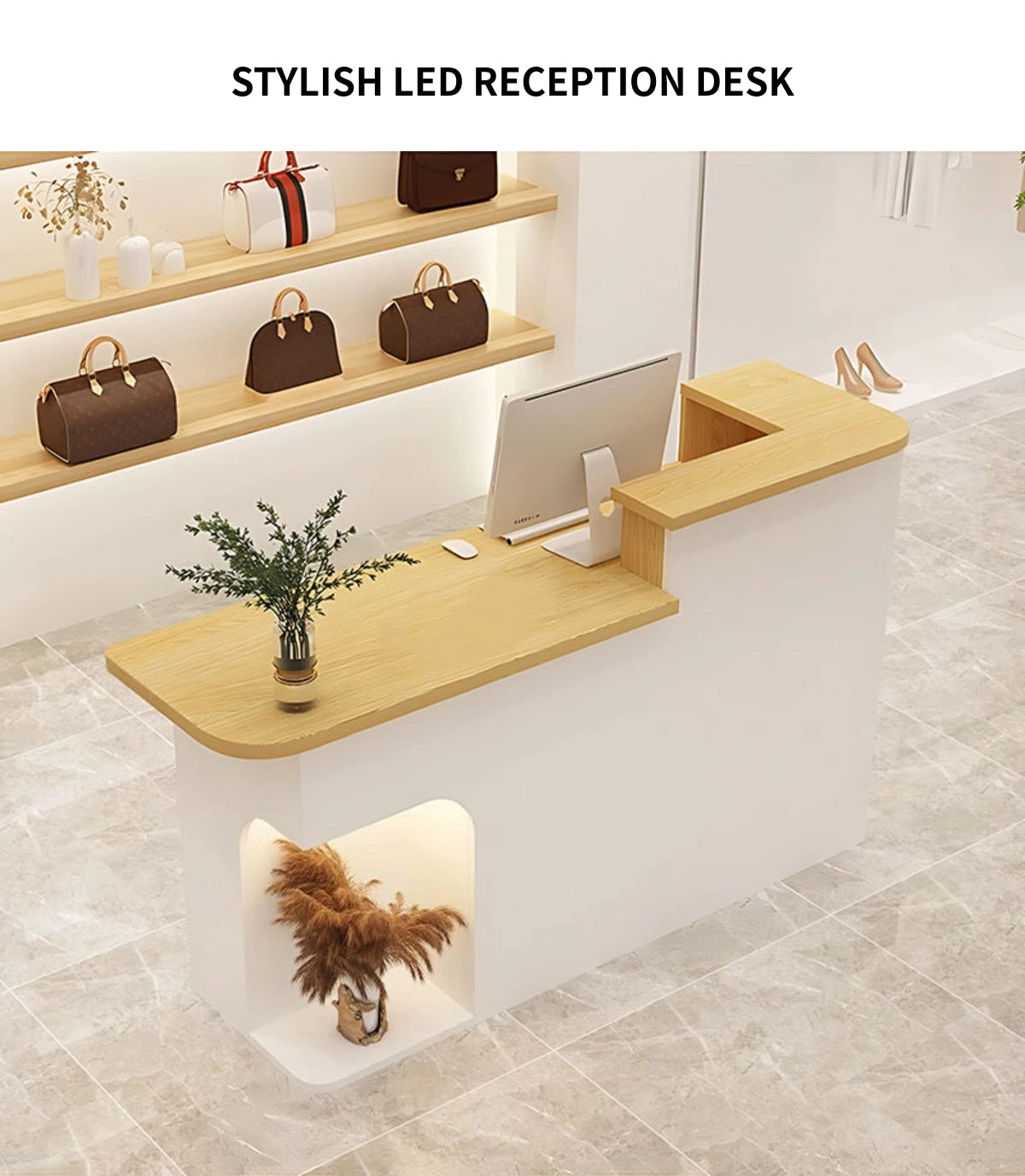 Curved Reception Desk 31-87 in Wide with Lockable & Lumbar Support for Salon — Detail image 2