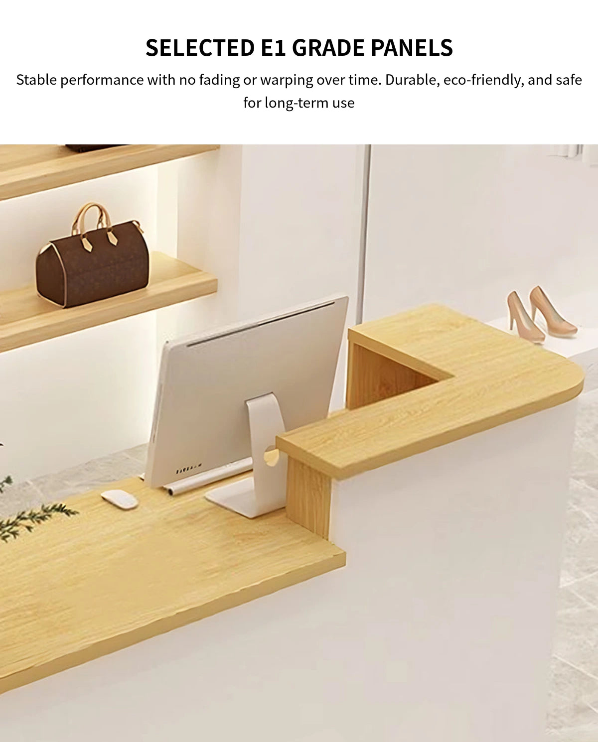 Curved Reception Desk 31-87 in Wide with Lockable & Lumbar Support for Salon — Detail image 4