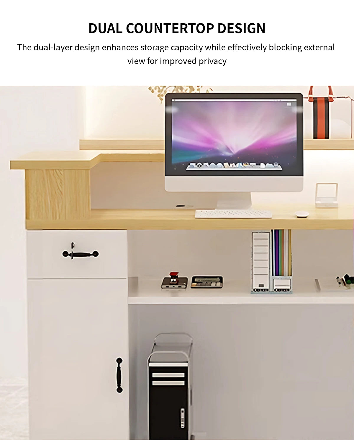 Curved Reception Desk 31-87 in Wide with Lockable & Lumbar Support for Salon — Detail image 6