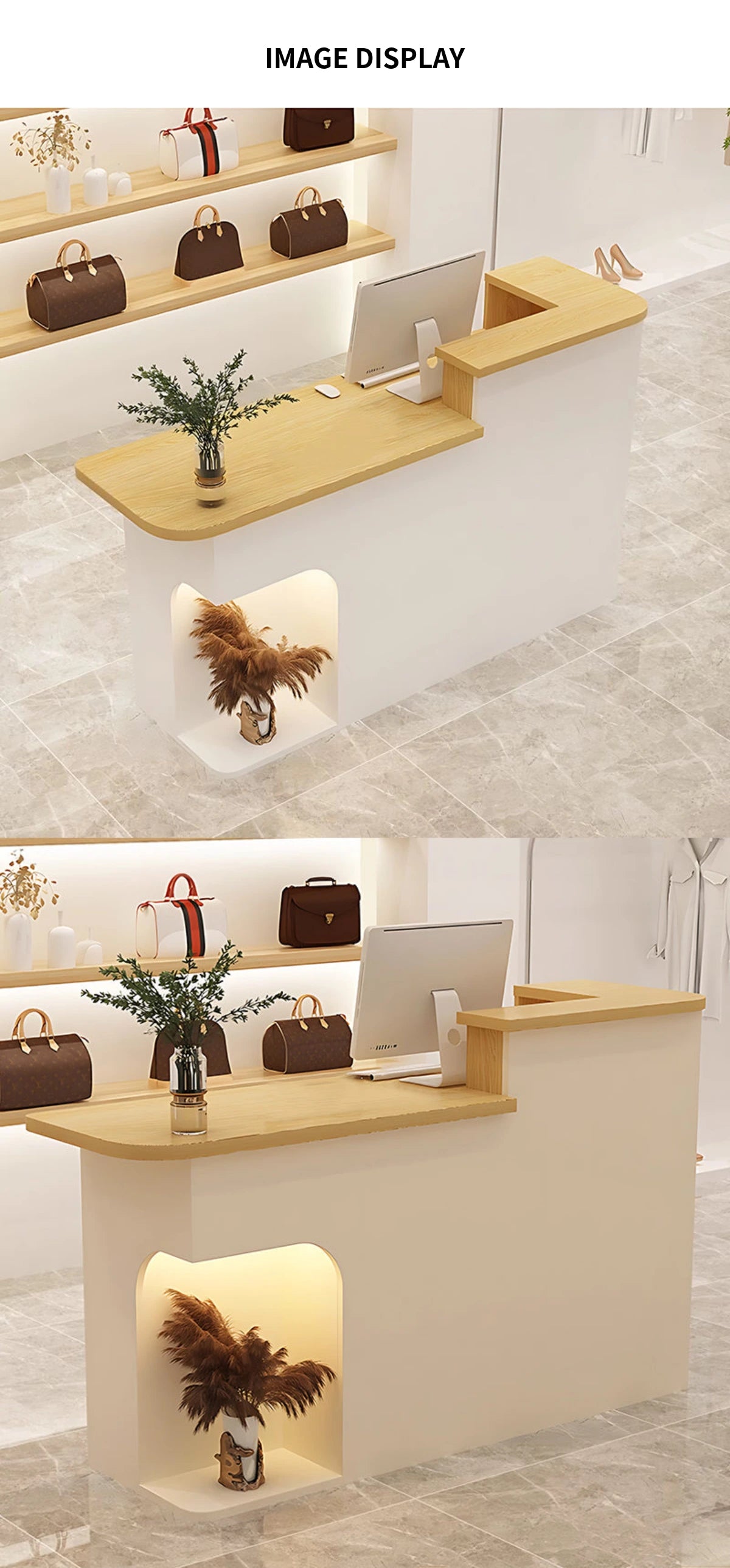 Curved Reception Desk 31-87 in Wide with Lockable & Lumbar Support for Salon — Detail image 10