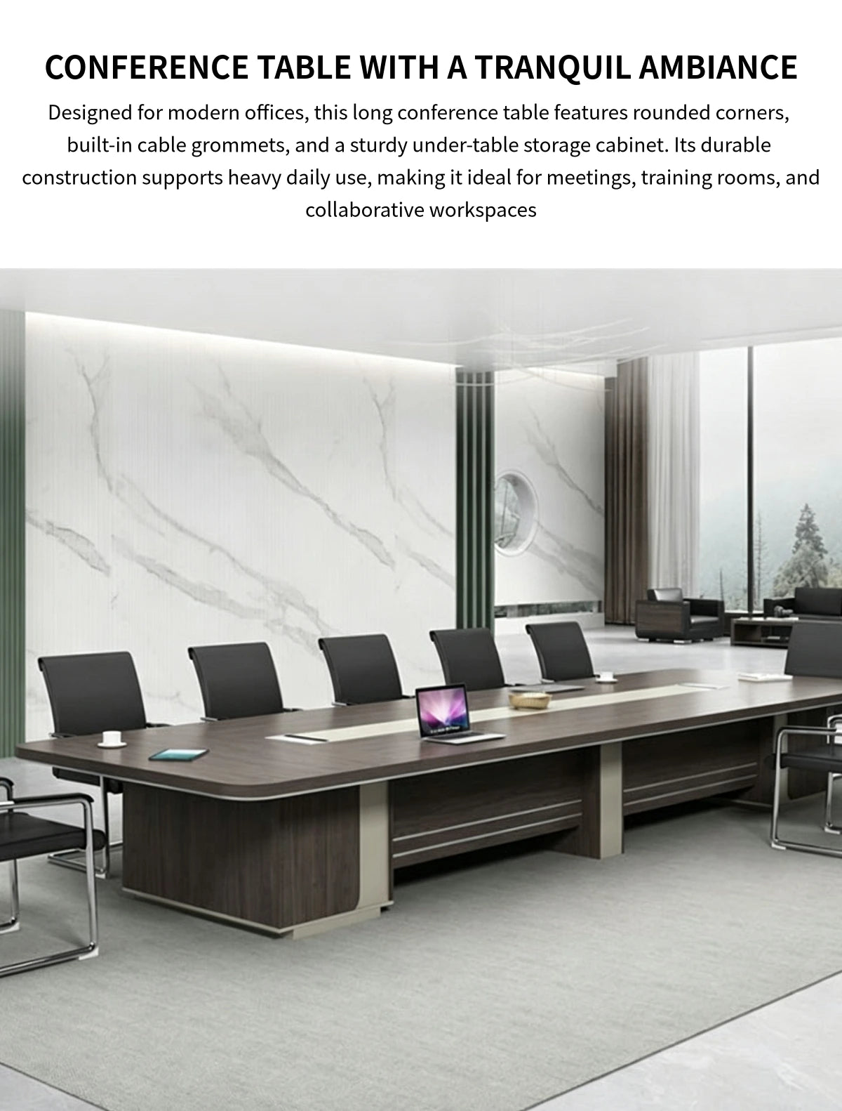 Curved Conference Table 79-315 in Wide (6.6-26.2 ft) with Cable Management — Detail image 1