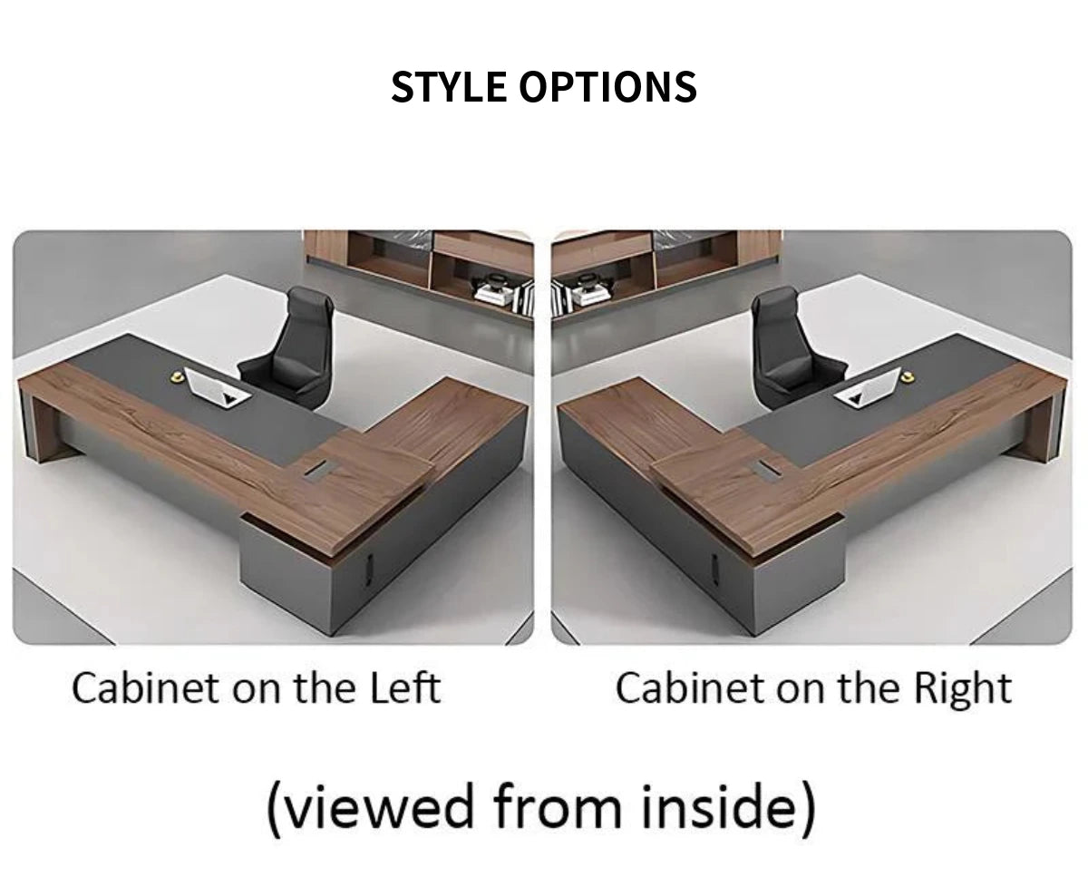 L-Shaped Executive Desk with Cable Management, Dual-Tone & LED Lighting for Home Office — Detail image 10