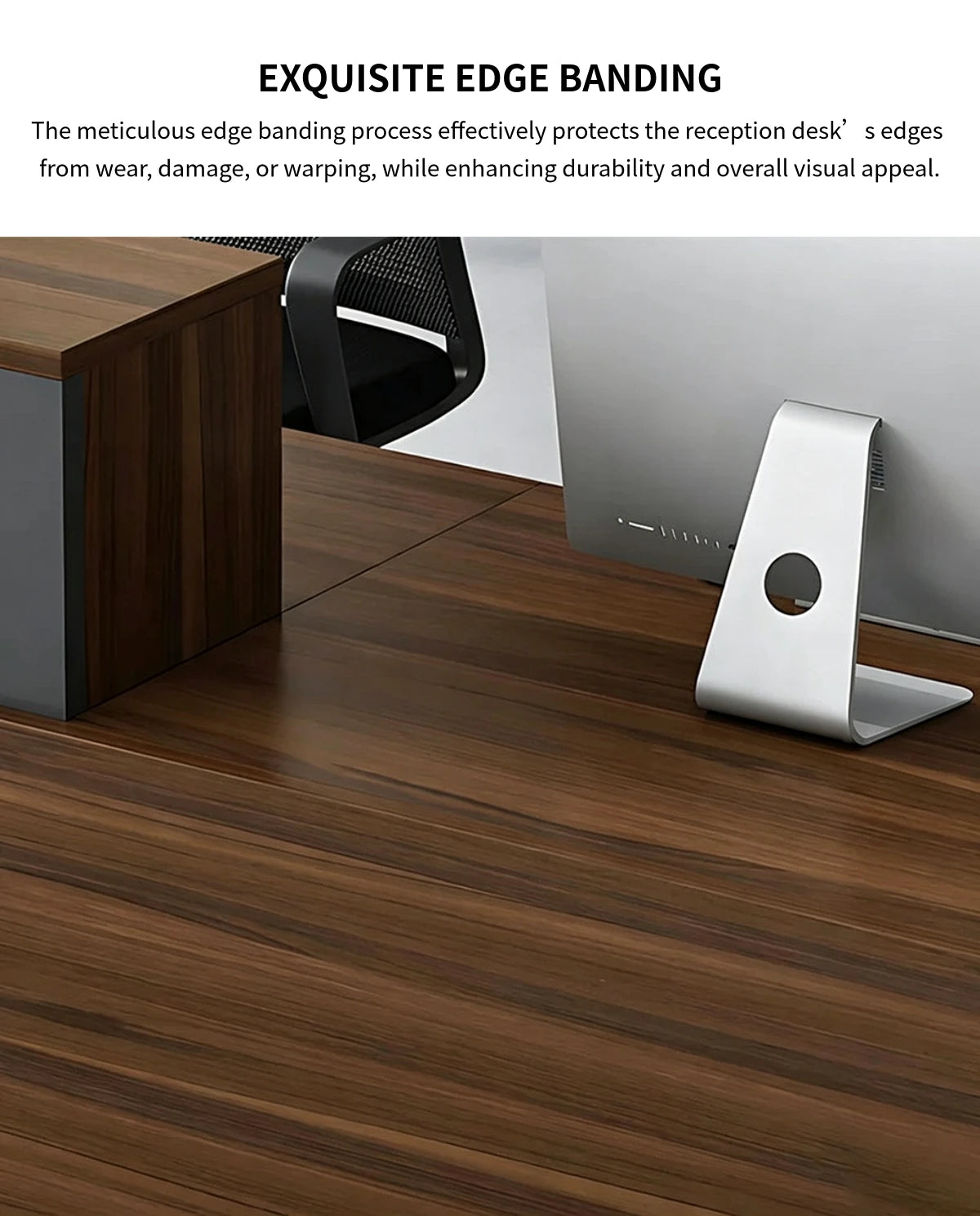 L-Shaped Reception Desk with Dual-Tone, Keyboard Tray & Lockable for Hotel Lobby — Detail image 6