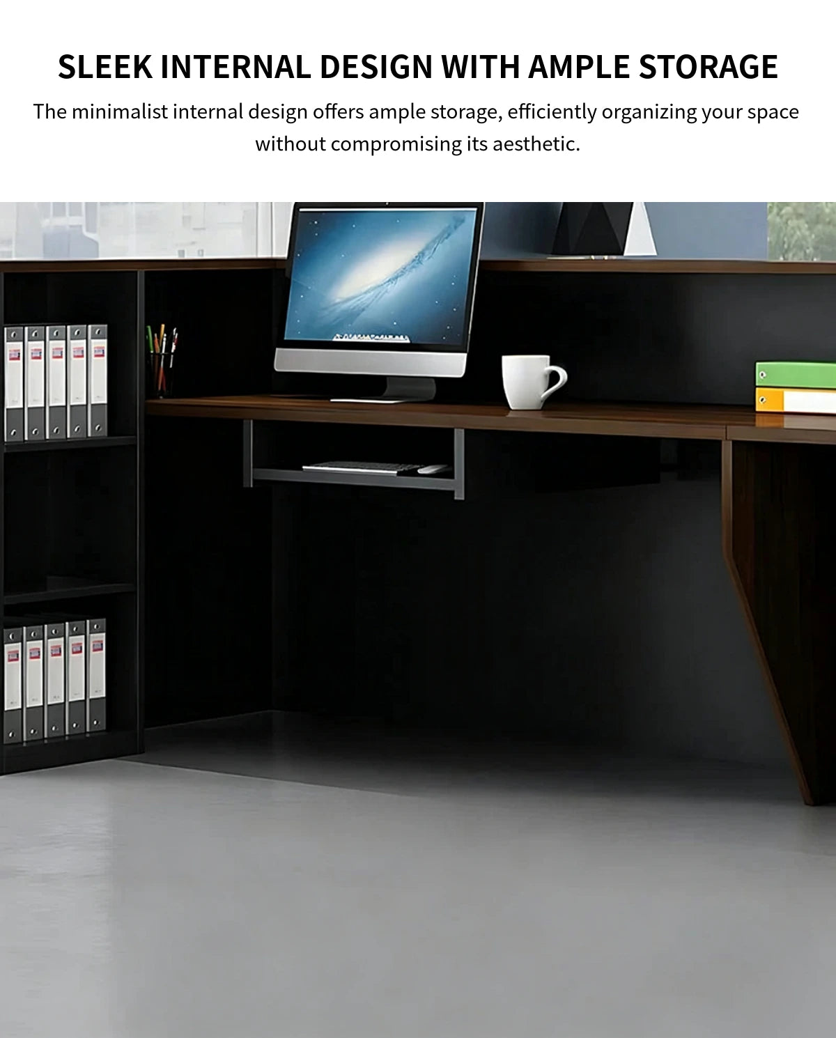 L-Shaped Reception Desk with Dual-Tone, Keyboard Tray & Lockable for Hotel Lobby — Detail image 7