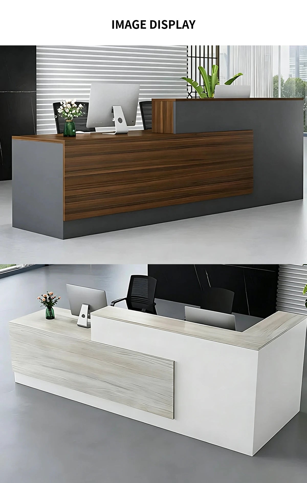 L-Shaped Reception Desk with Dual-Tone, Keyboard Tray & Lockable for Hotel Lobby — Detail image 8