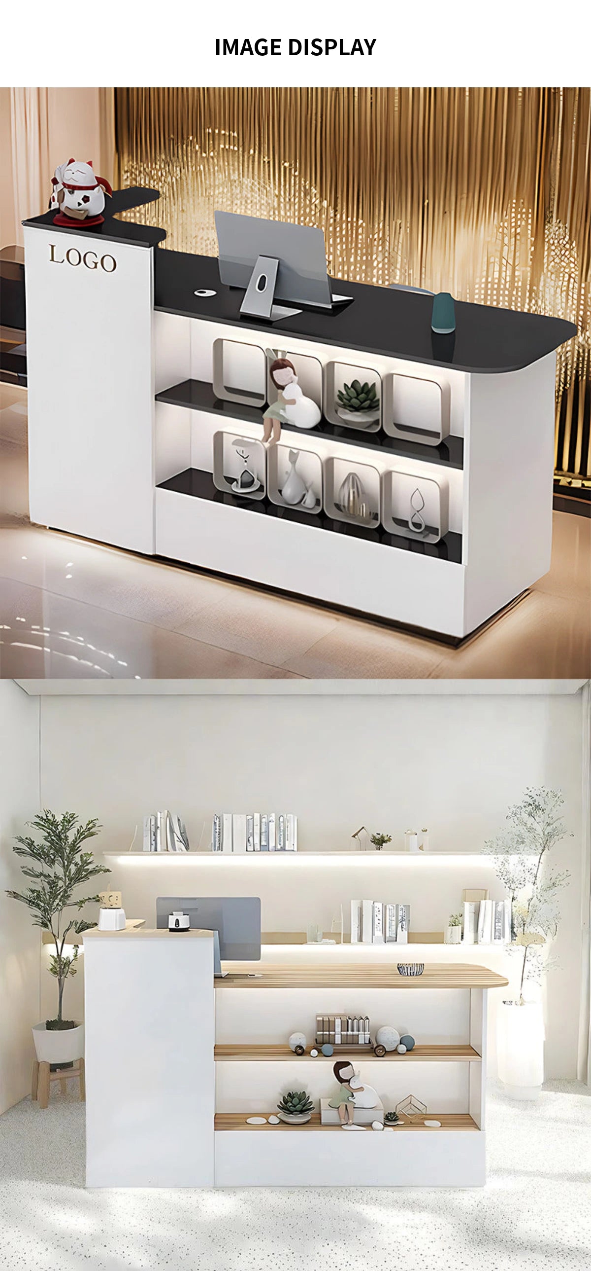 Curved Reception Desk 39-59 in Wide with Keyboard Tray, Lockable & Cable Management — Detail image 11