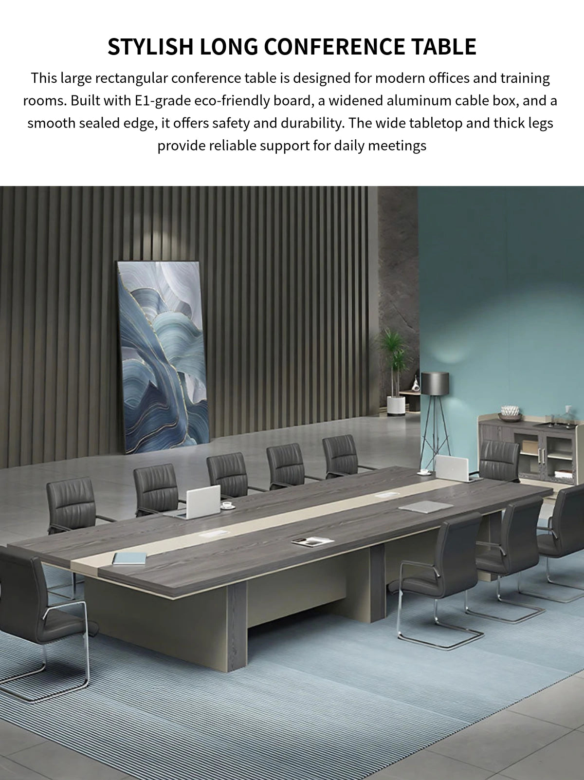 Rectangular Conference Table with Cable Management & Dual-Tone for Meeting Room — Detail image 1