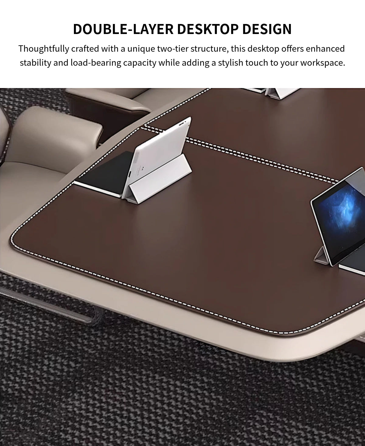 L-Shaped Conference Table with Cable Management, Breathable Mesh & Lumbar Support — Detail image 3