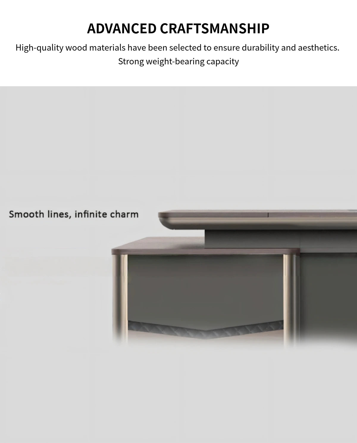 Modern Executive Desk with Curved, File Drawers & Lumbar Support for Home Office — Detail image 2