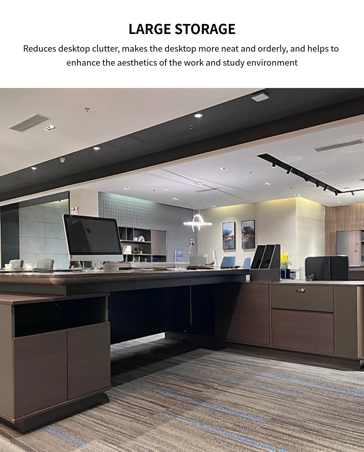 Modern Executive Desk with Curved, File Drawers & Lumbar Support for Home Office — Detail image 6