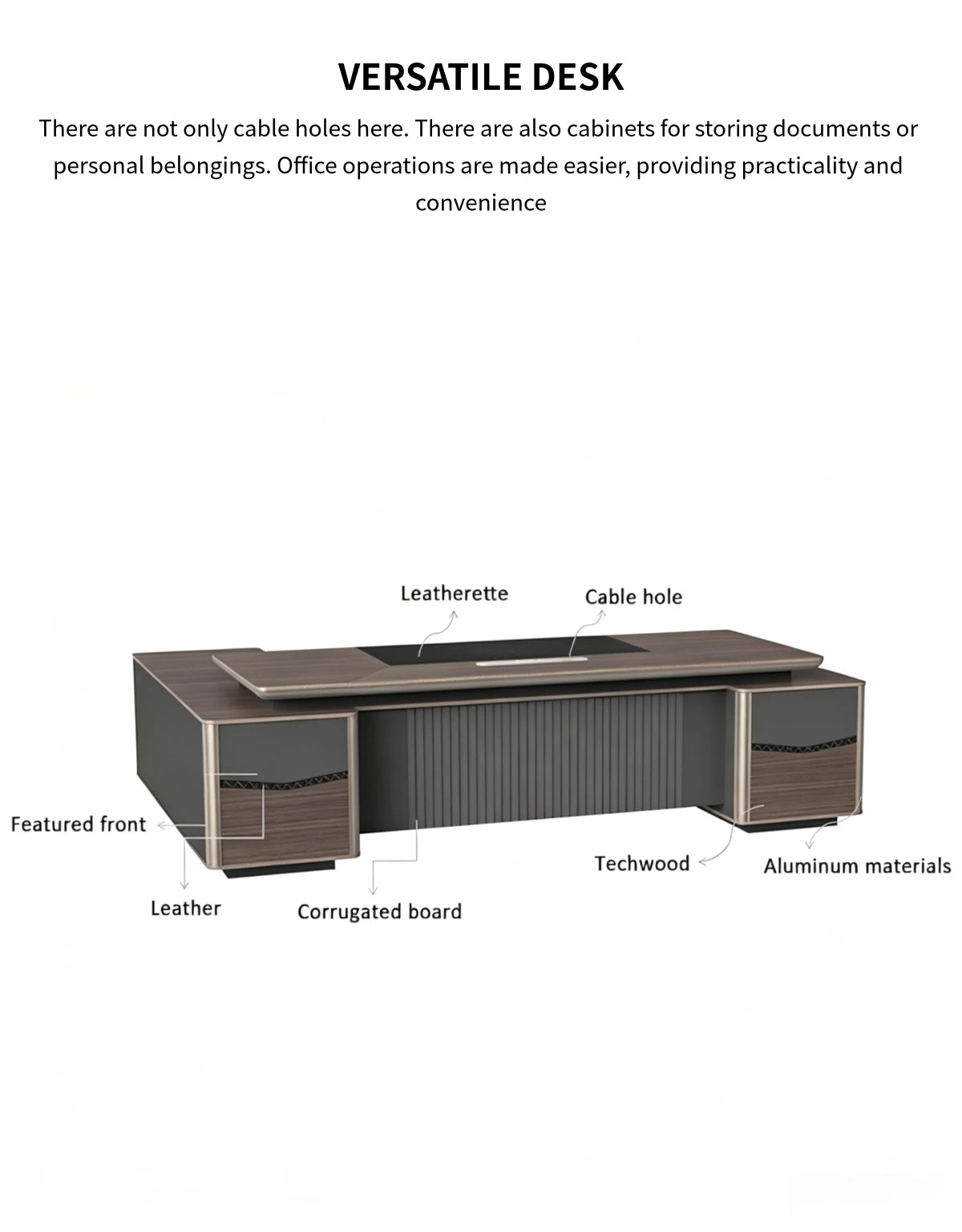 Modern Executive Desk with Curved, File Drawers & Lumbar Support for Home Office — Detail image 7