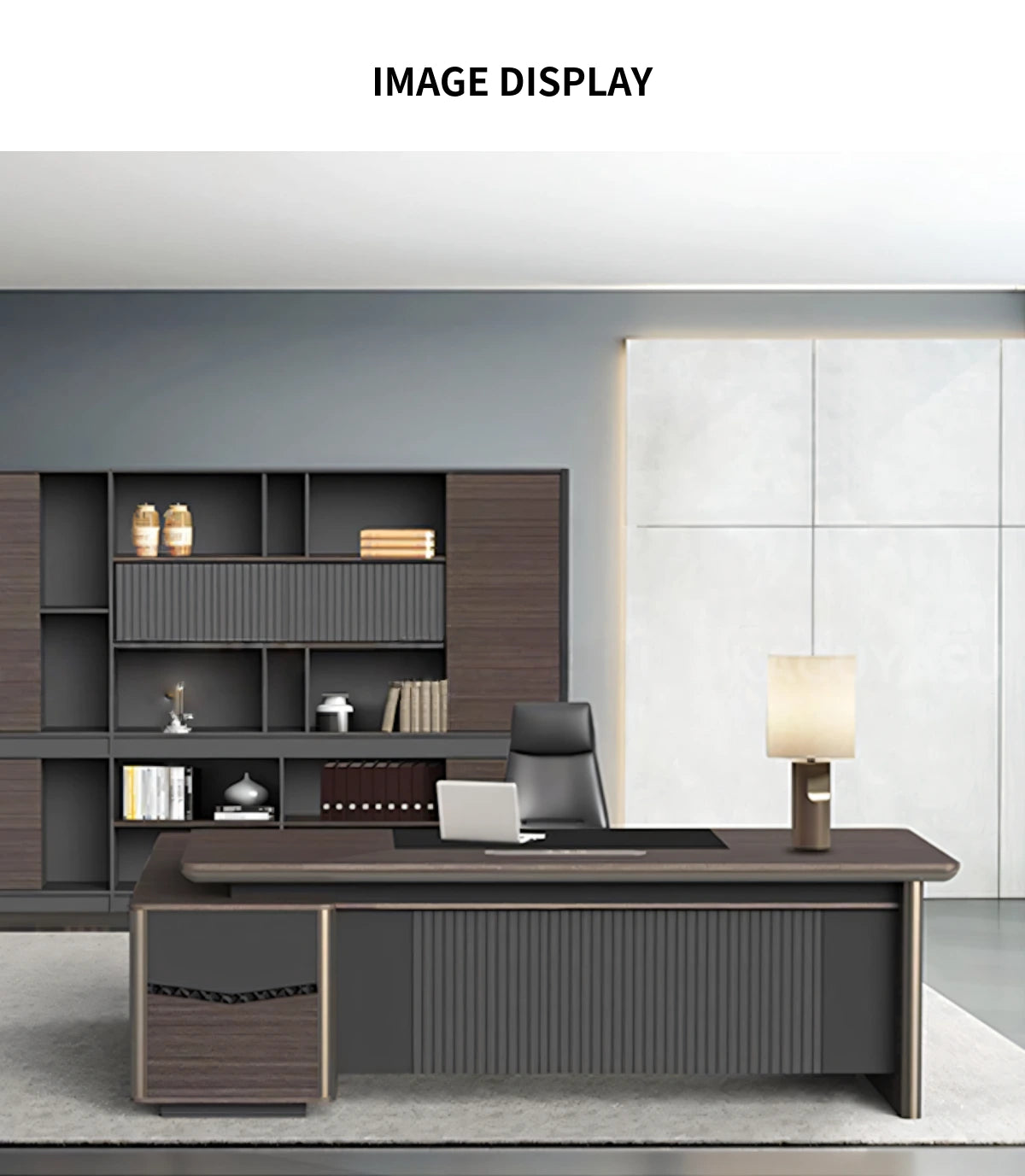 Modern Executive Desk with Curved, File Drawers & Lumbar Support for Home Office — Detail image 9
