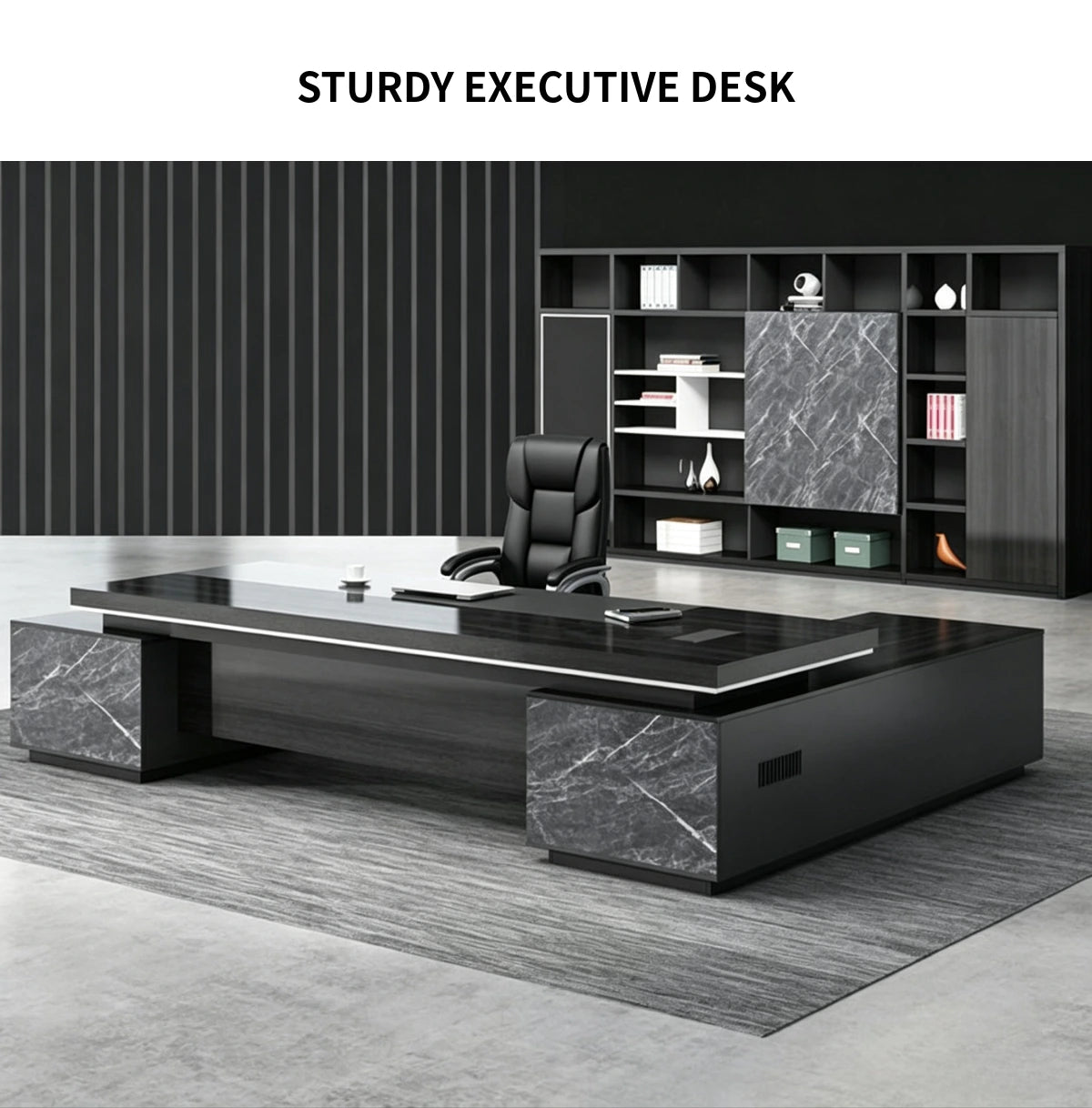 Modern Executive Desk with Cable Management, Side Storage & Marble Top for Home Office — Detail image 1