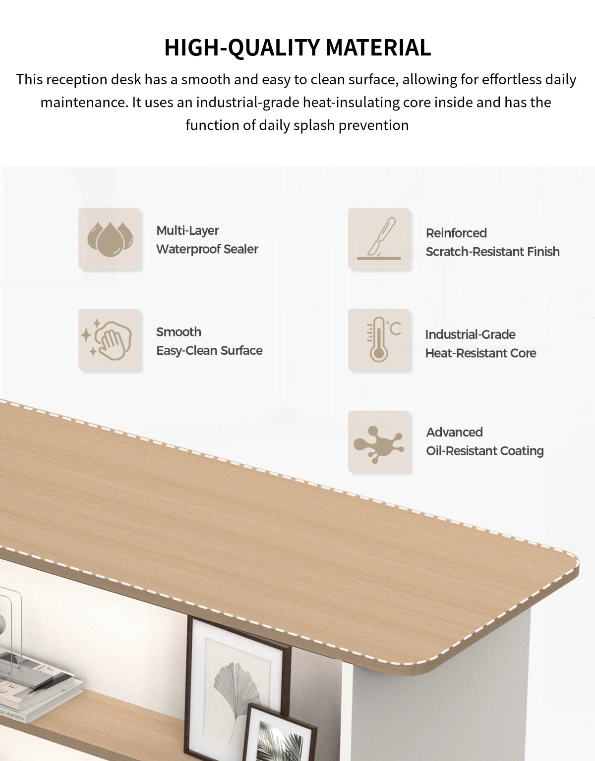 Curved Reception Desk 47-59 in Wide with Cable Management, LED Lighting & File Drawers — Detail image 3