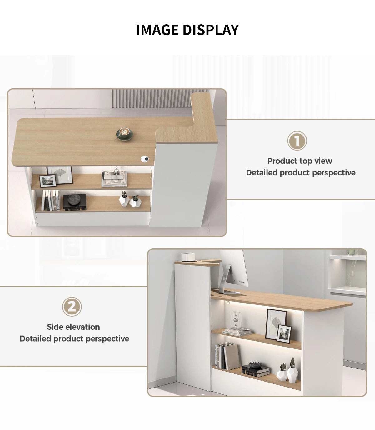 Curved Reception Desk 47-59 in Wide with Cable Management, LED Lighting & File Drawers — Detail image 10