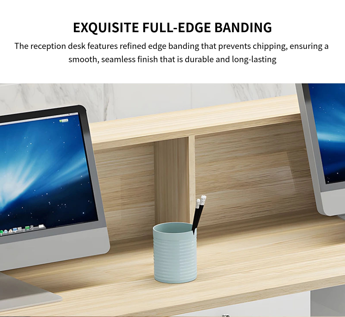 L-Shaped Reception Desk 55-118 in Wide with Lockable & File Drawers for Retail — Detail image 4