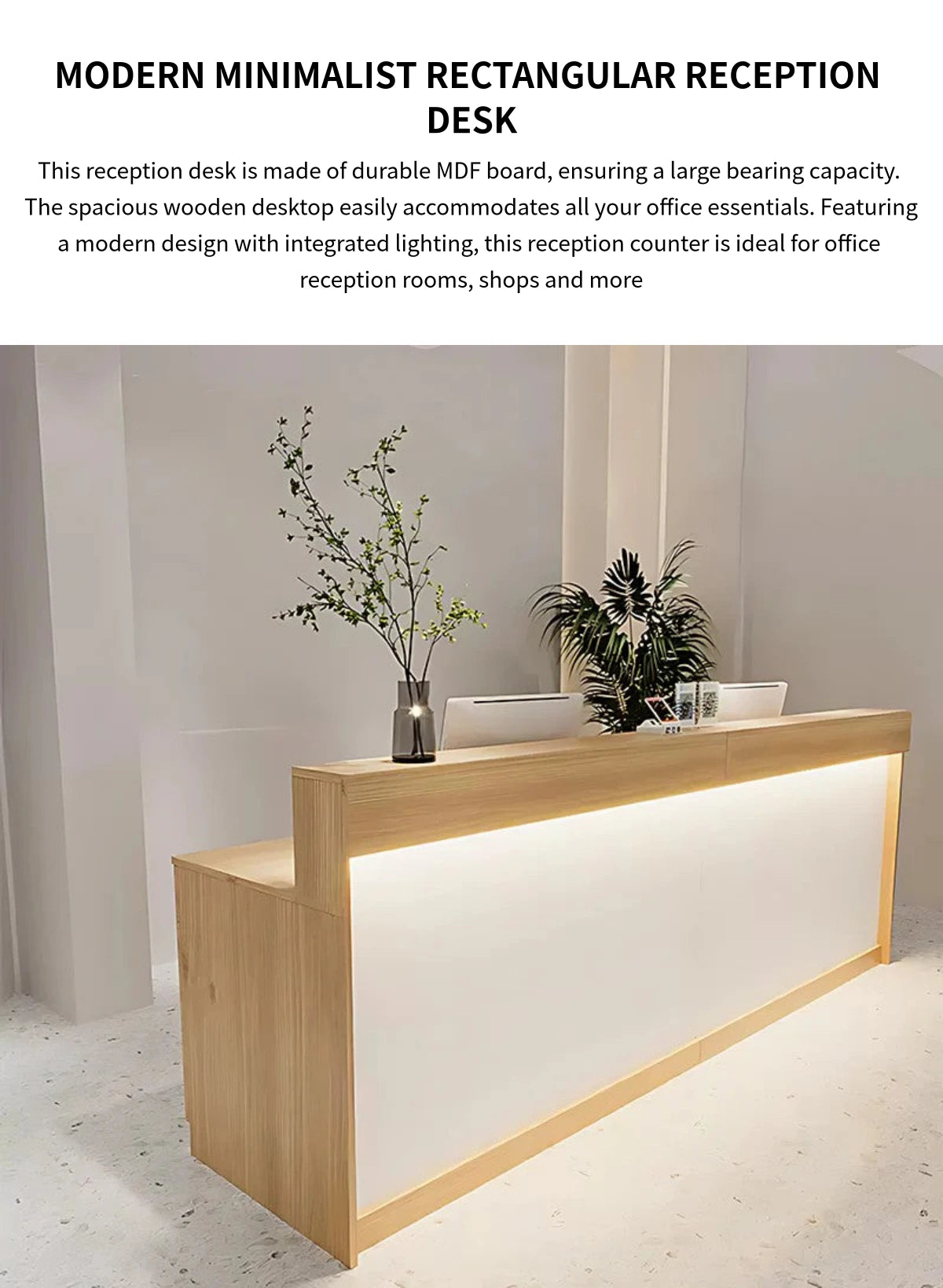 Rectangular Reception Desk with Dual-Tone, Keyboard Tray & File Drawers for Hotel Lobby — Detail image 1
