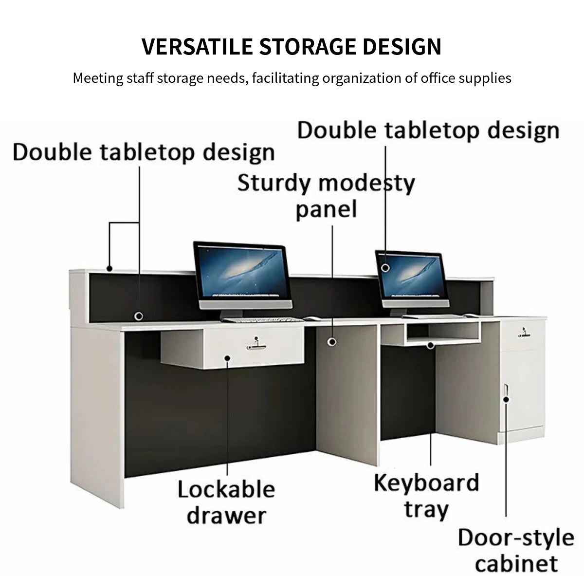 Rectangular Reception Desk with Dual-Tone, Keyboard Tray & File Drawers for Hotel Lobby — Detail image 3