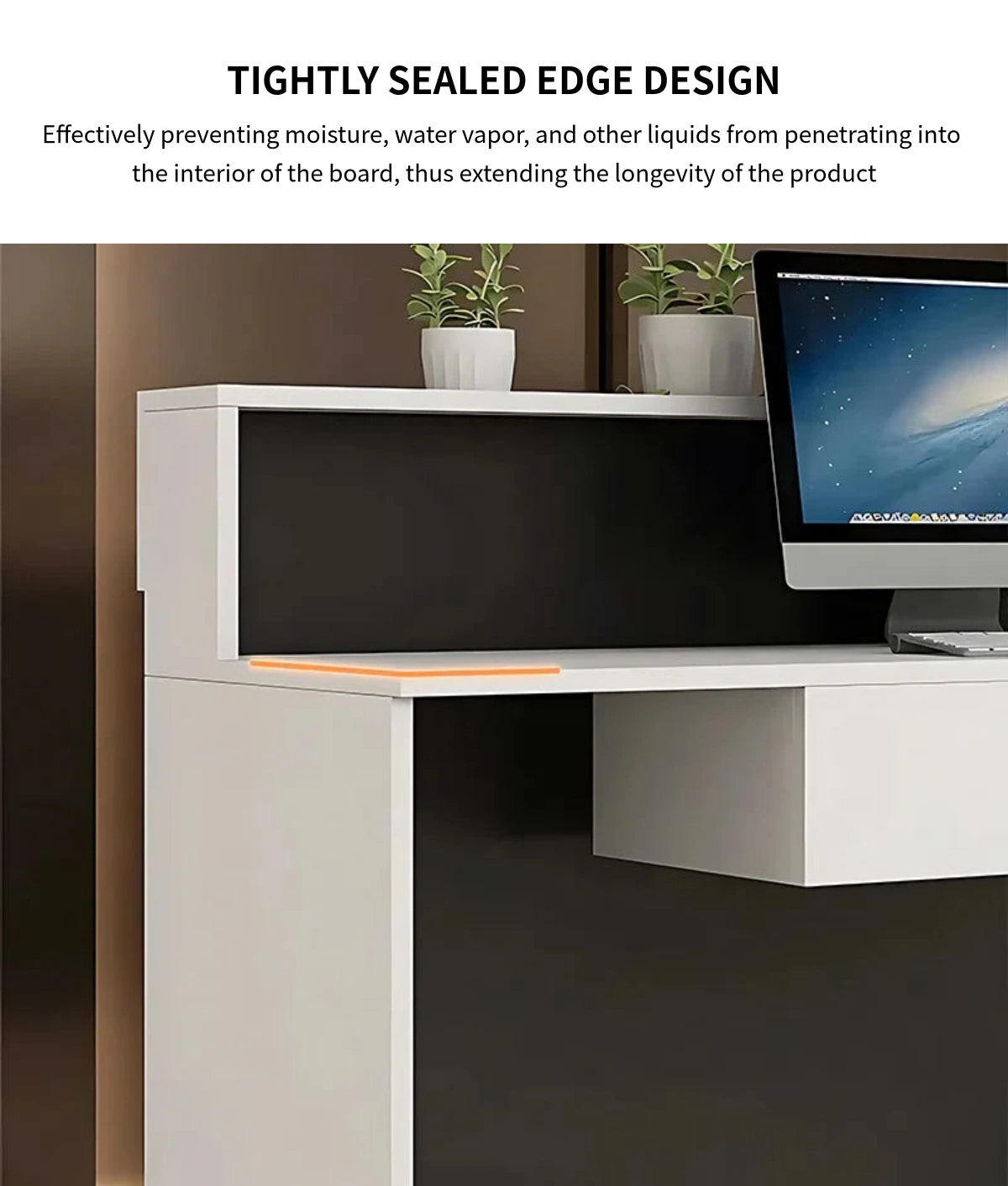 Rectangular Reception Desk with Dual-Tone, Keyboard Tray & File Drawers for Hotel Lobby — Detail image 5