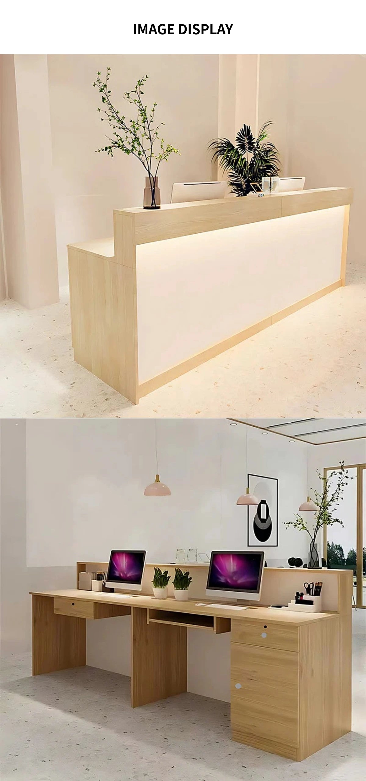 Rectangular Reception Desk with Dual-Tone, Keyboard Tray & File Drawers for Hotel Lobby — Detail image 8