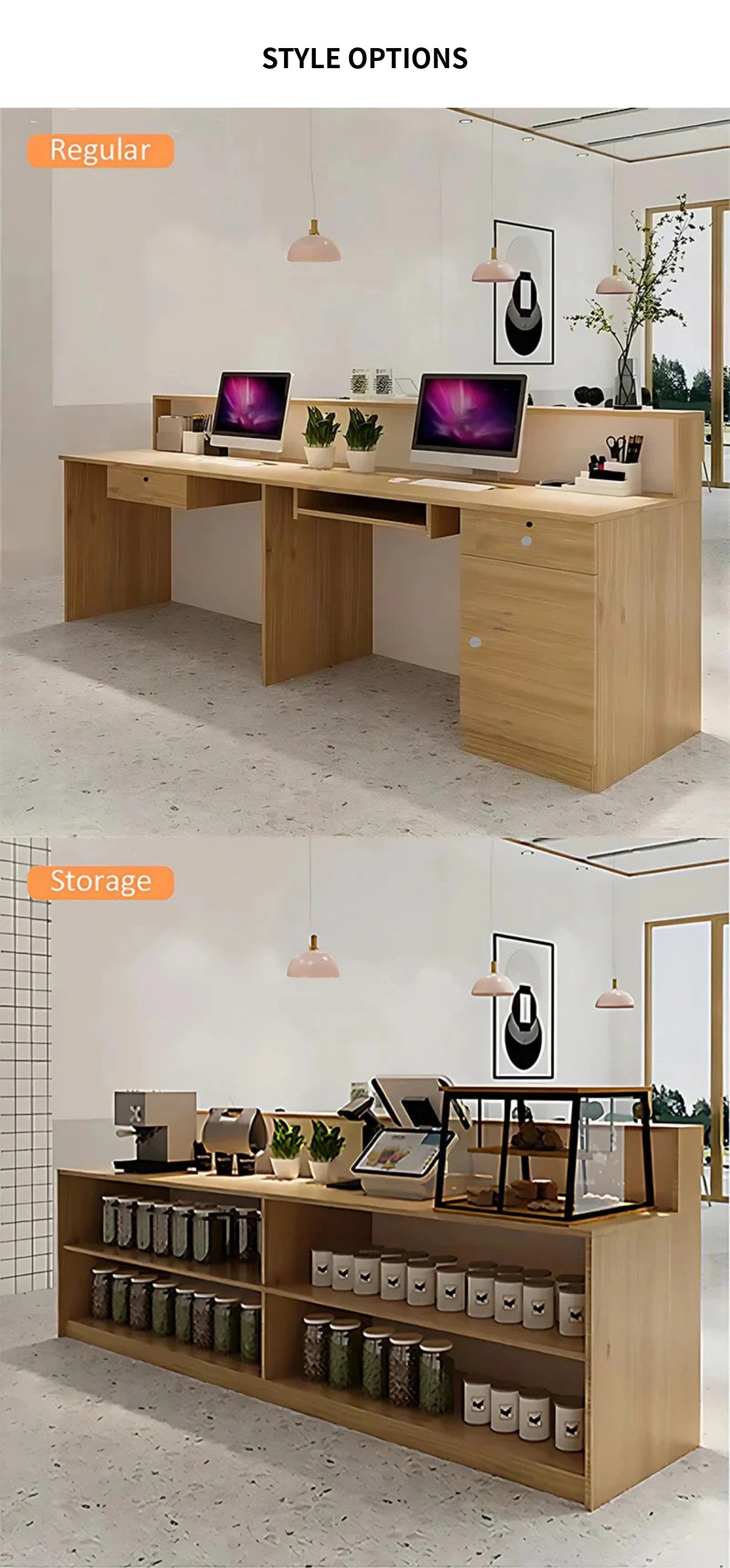 Rectangular Reception Desk with Dual-Tone, Keyboard Tray & File Drawers for Hotel Lobby — Detail image 9