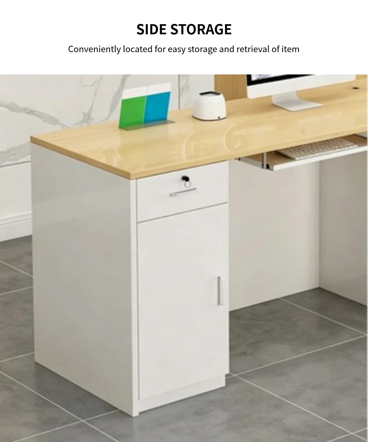 Salon Reception Desk 39-79 in Wide with Keyboard Tray, File Drawers & Side Storage — Detail image 2
