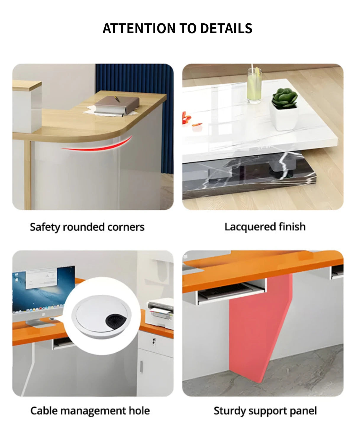 L-Shaped Reception Desk 71-118 in Wide with Lockable, Cable Management & LED Lighting — Detail image 7