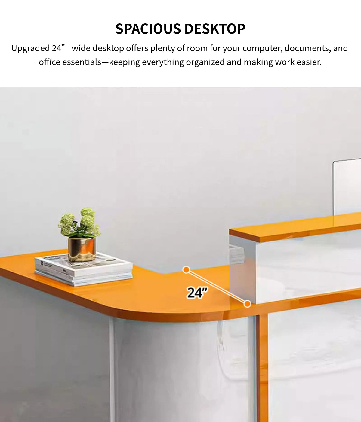 L-Shaped Reception Desk 71-118 in Wide with Lockable, Cable Management & LED Lighting — Detail image 8