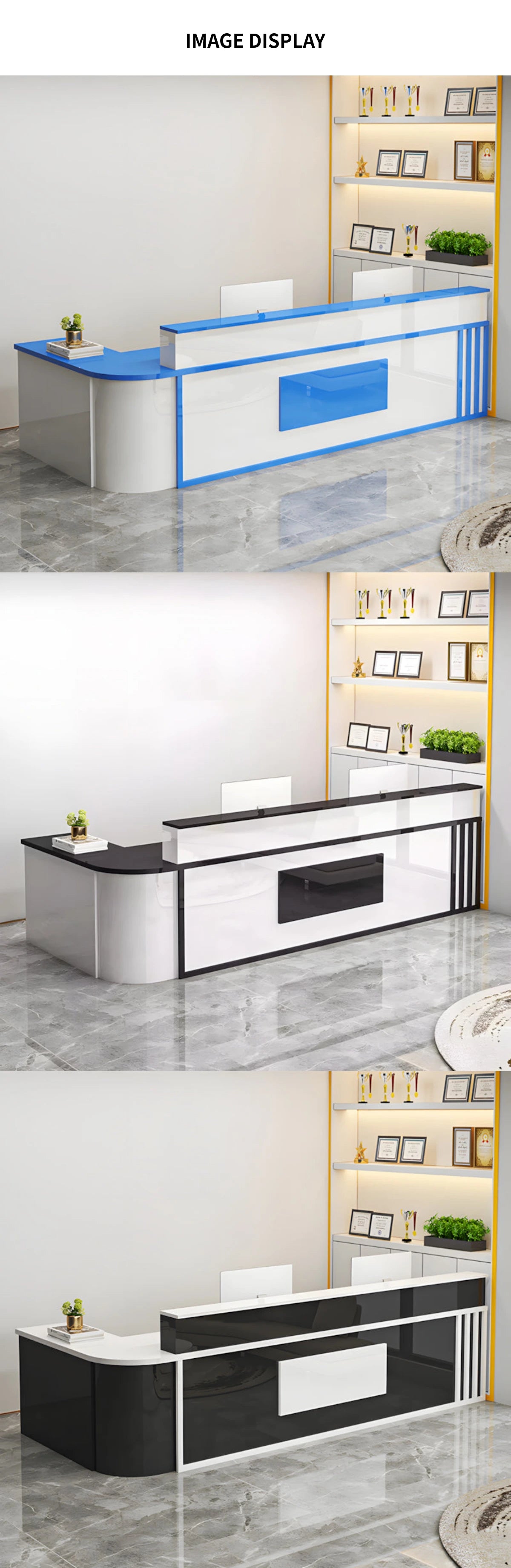 L-Shaped Reception Desk 71-118 in Wide with Lockable, Cable Management & LED Lighting — Detail image 13