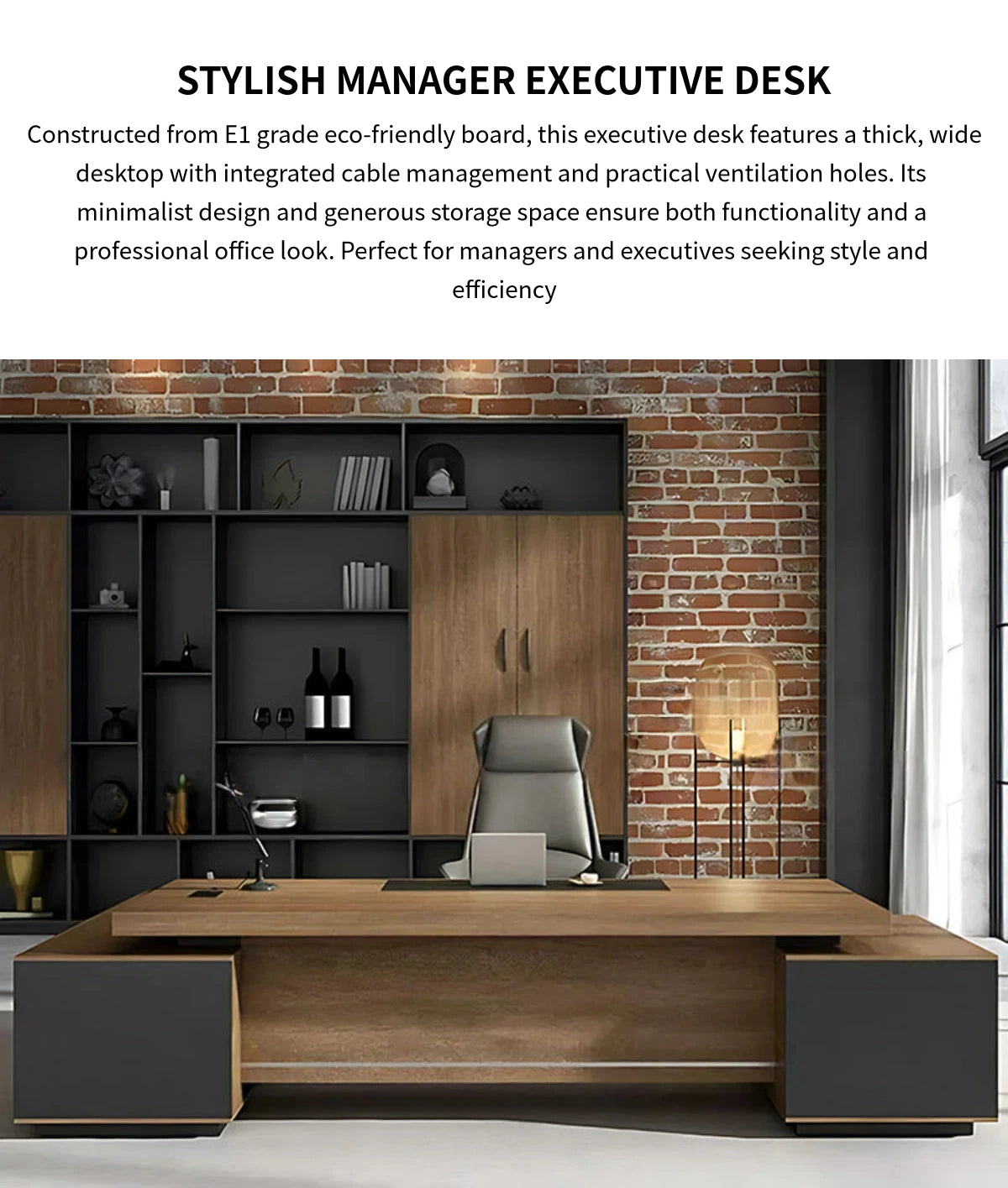 Modern Executive Desk 22-126 in Wide with Cable Management for Home Office — Detail image 1