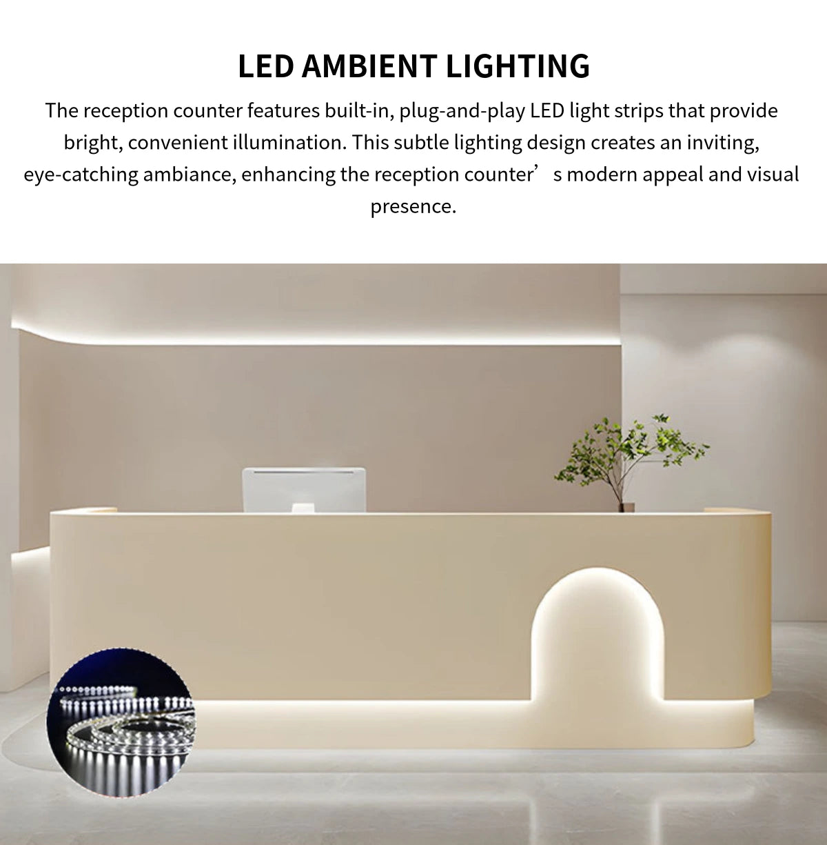 Round Reception Desk with LED Lighting, Keyboard Tray & Lockable for Clinic — Detail image 3