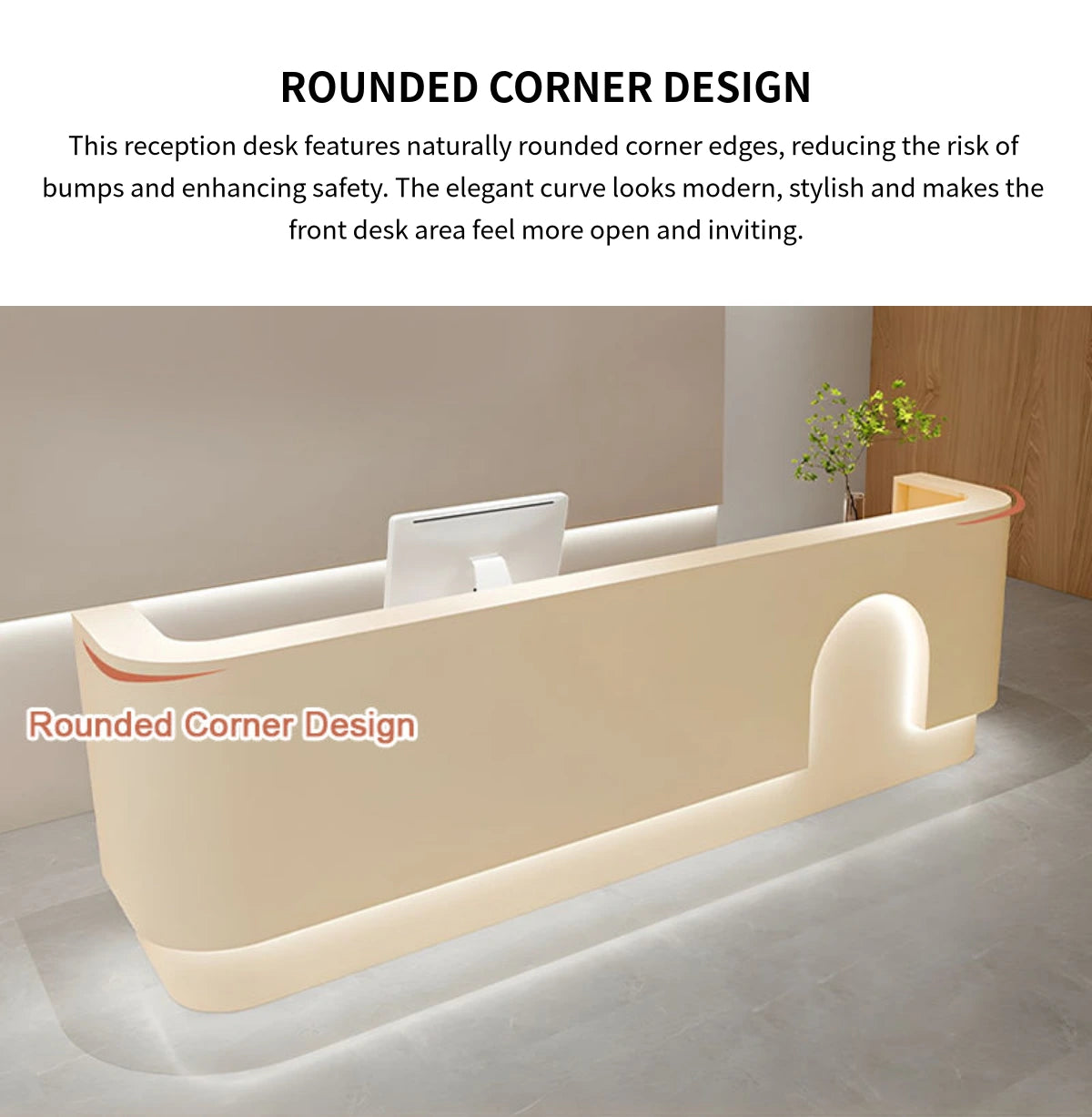 Round Reception Desk with LED Lighting, Keyboard Tray & Lockable for Clinic — Detail image 4