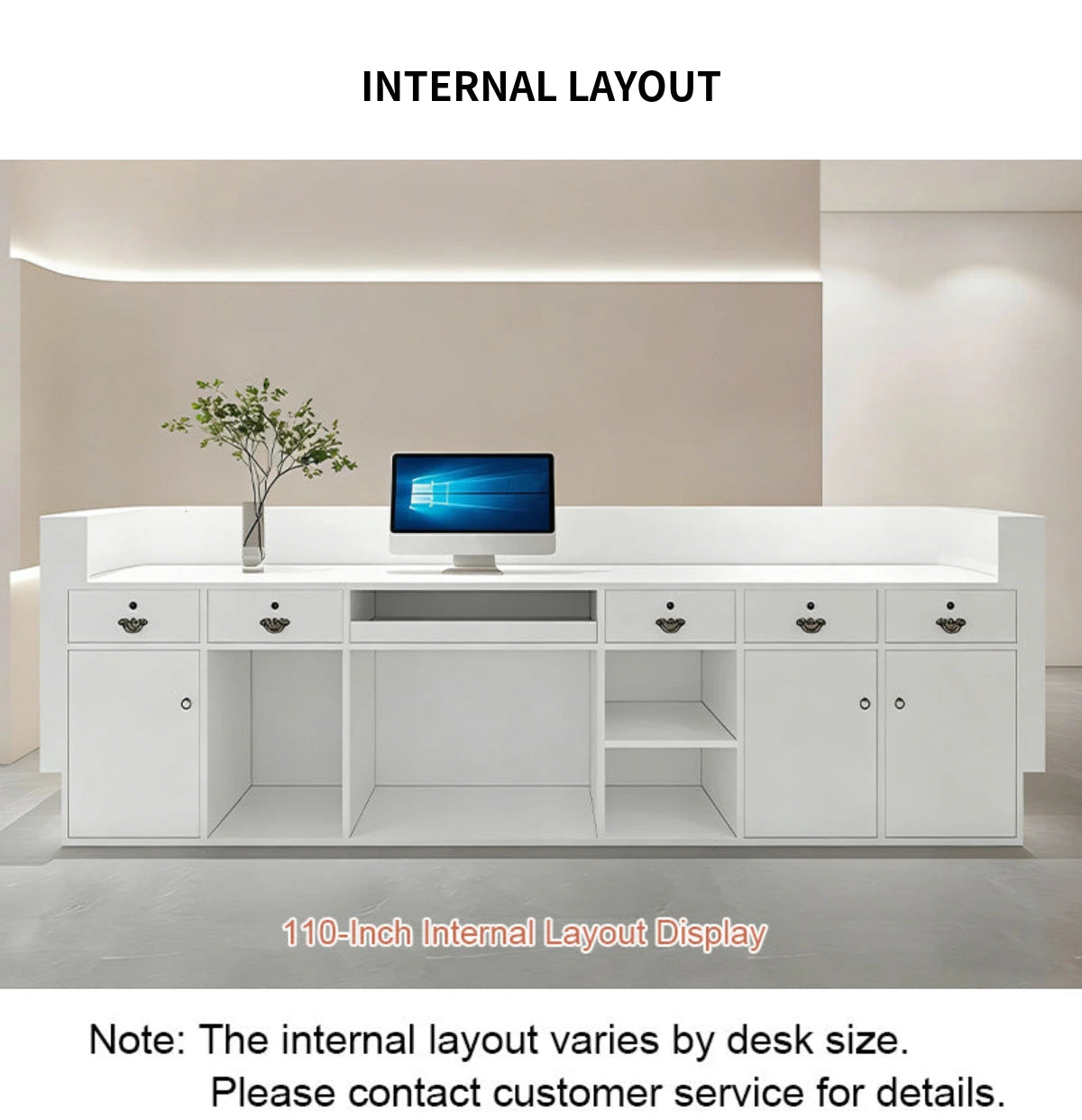 Round Reception Desk with LED Lighting, Keyboard Tray & Lockable for Clinic — Detail image 7
