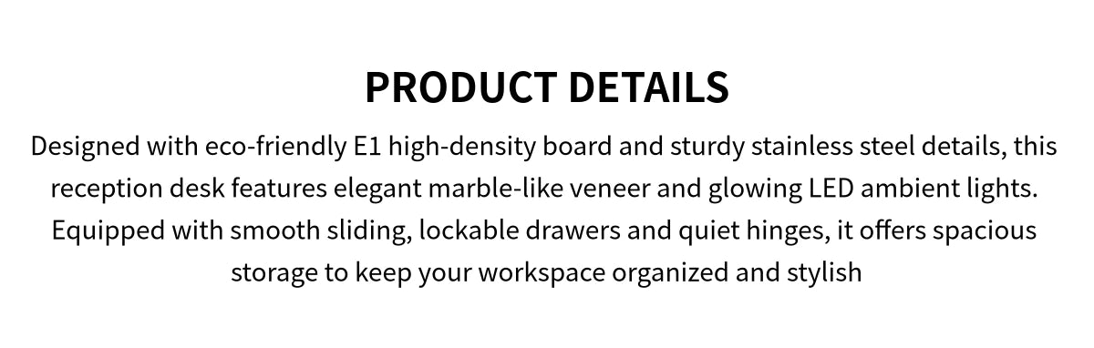 Curved Reception Desk 71-150 in Wide with LED Lighting, Stainless Steel & Lockable — Detail image 1