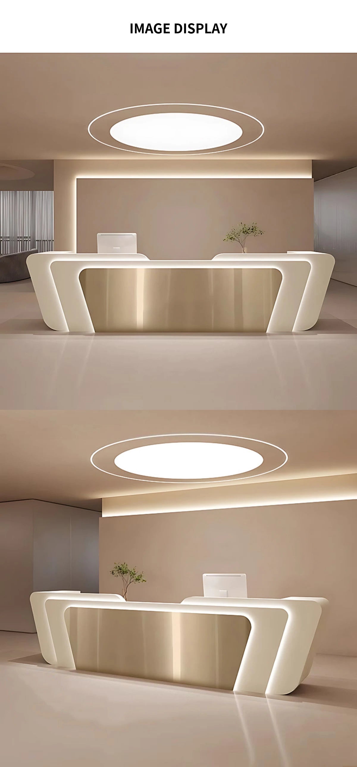 Curved Reception Desk 71-150 in Wide with LED Lighting, Stainless Steel & Lockable — Detail image 12