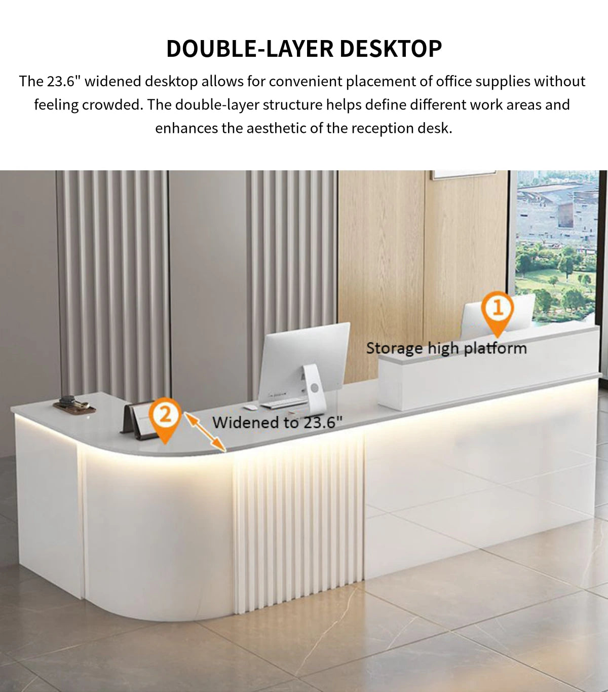 L-Shaped Reception Desk 47-150 in Wide with Keyboard Tray, Lockable & Transaction Counter — Detail image 10
