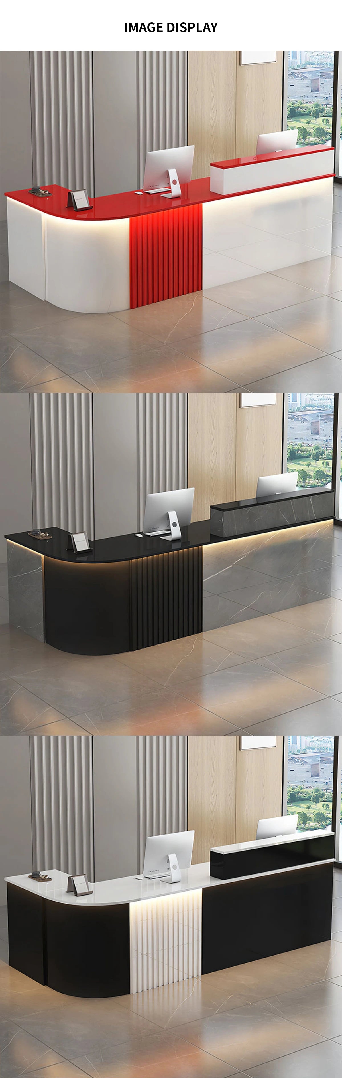 L-Shaped Reception Desk 47-150 in Wide with Keyboard Tray, Lockable & Transaction Counter — Detail image 13