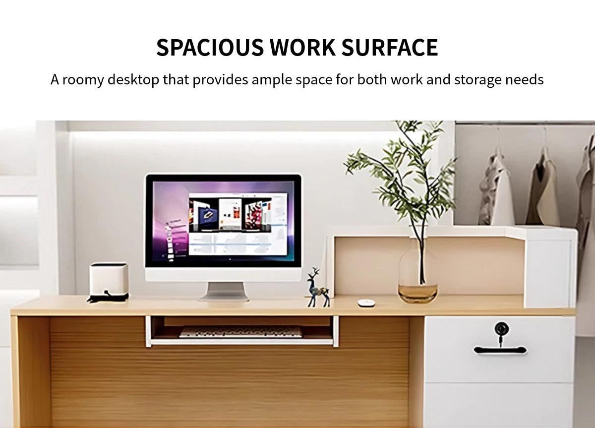 Curved Reception Desk 31-55 in Wide with Dual-Tone, Keyboard Tray & Lockable for Salon — Detail image 5